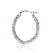 Sterling Silver Cubic Zirconia 20mm Inside-Out Oval Hoop Earrings
