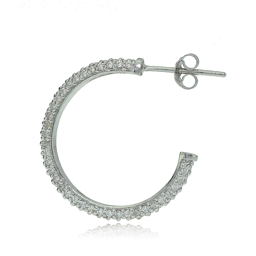 Sterling Silver Cubic Zirconia Half Round Hoop Earrings-2