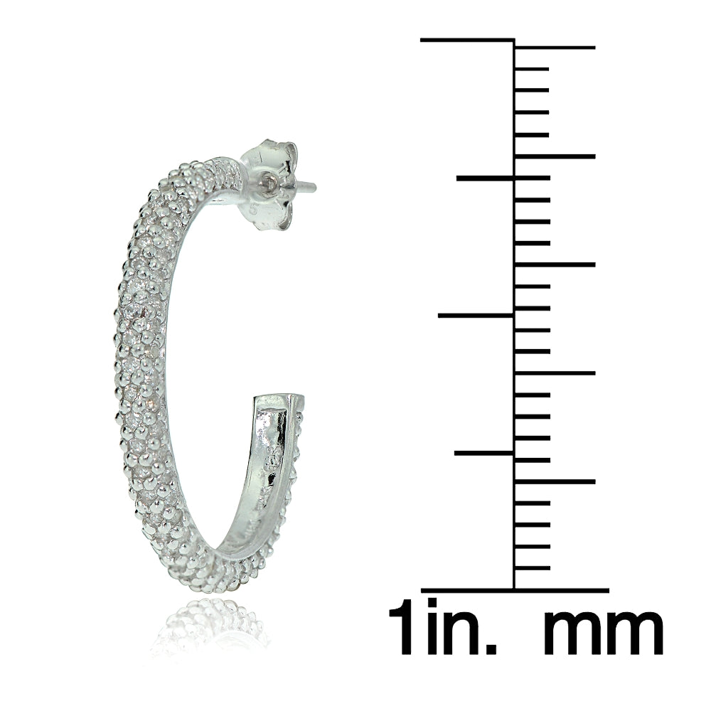 Sterling Silver Cubic Zirconia Half Round Hoop Earrings-3
