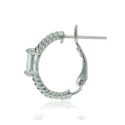 Sterling Silver Cubic Zirconia Rectangle Oval J-Hoop Earrings