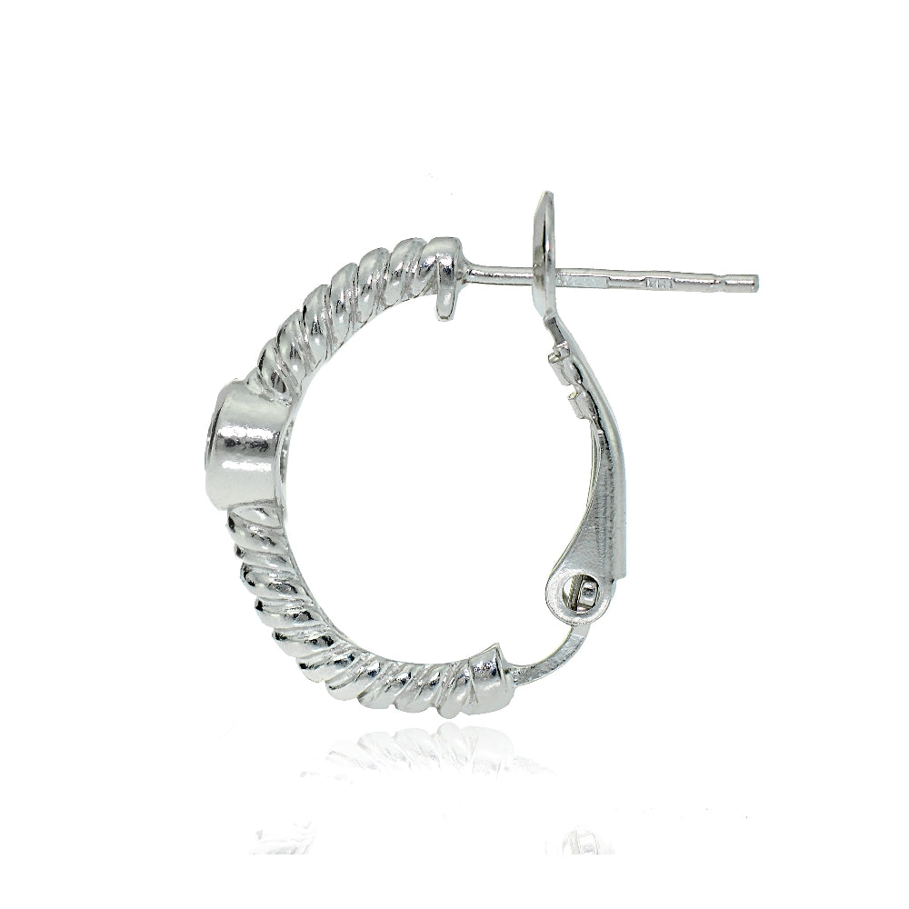 Sterling Silver Cubic Zirconia Round Oval J-Hoop Earrings-2