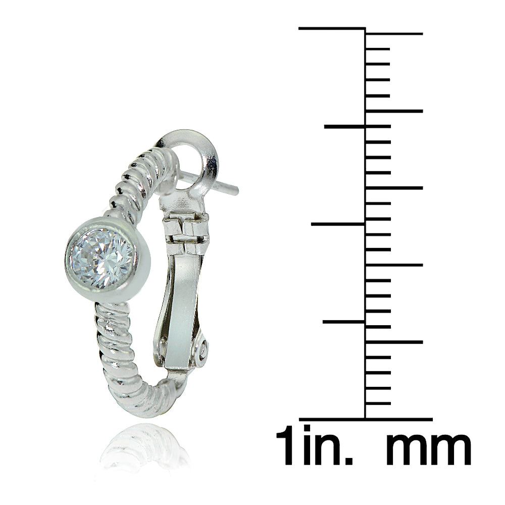 Sterling Silver Cubic Zirconia Round Oval J-Hoop Earrings-3