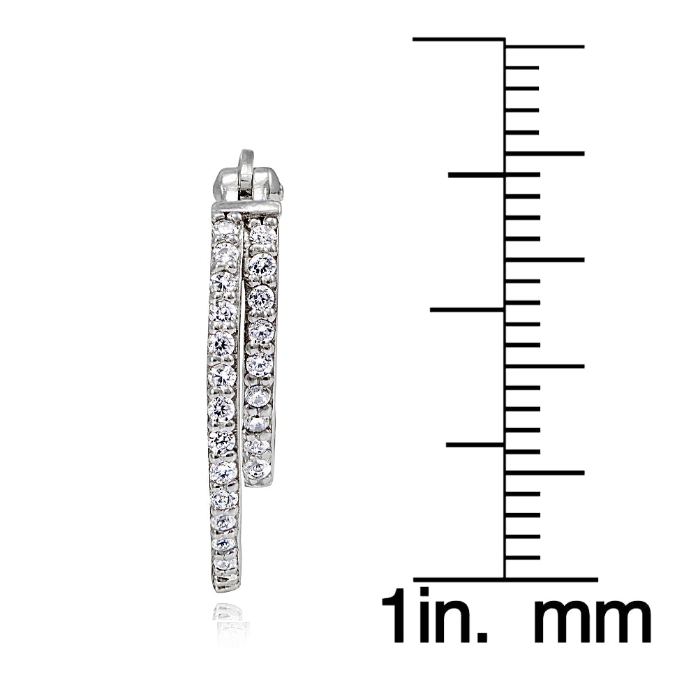 Sterling Silver Cubic Zirconia Double Circle Round Hoop Earrings, 20mm-2