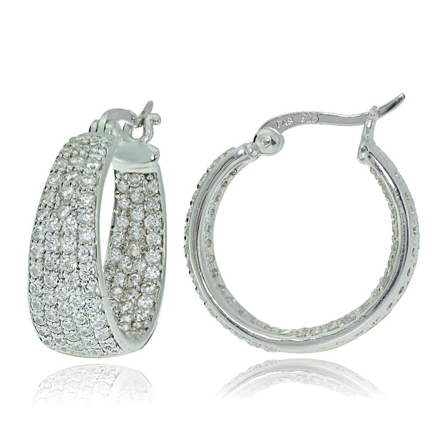 Sterling Silver Cubic Zirconia Inside-Out Fashion Huggie Hoop Earrings