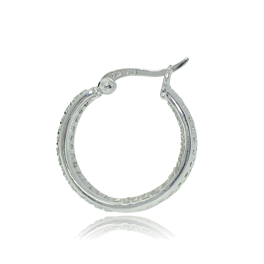 Sterling Silver Cubic Zirconia Inside-Out Fashion Huggie Hoop Earrings-2