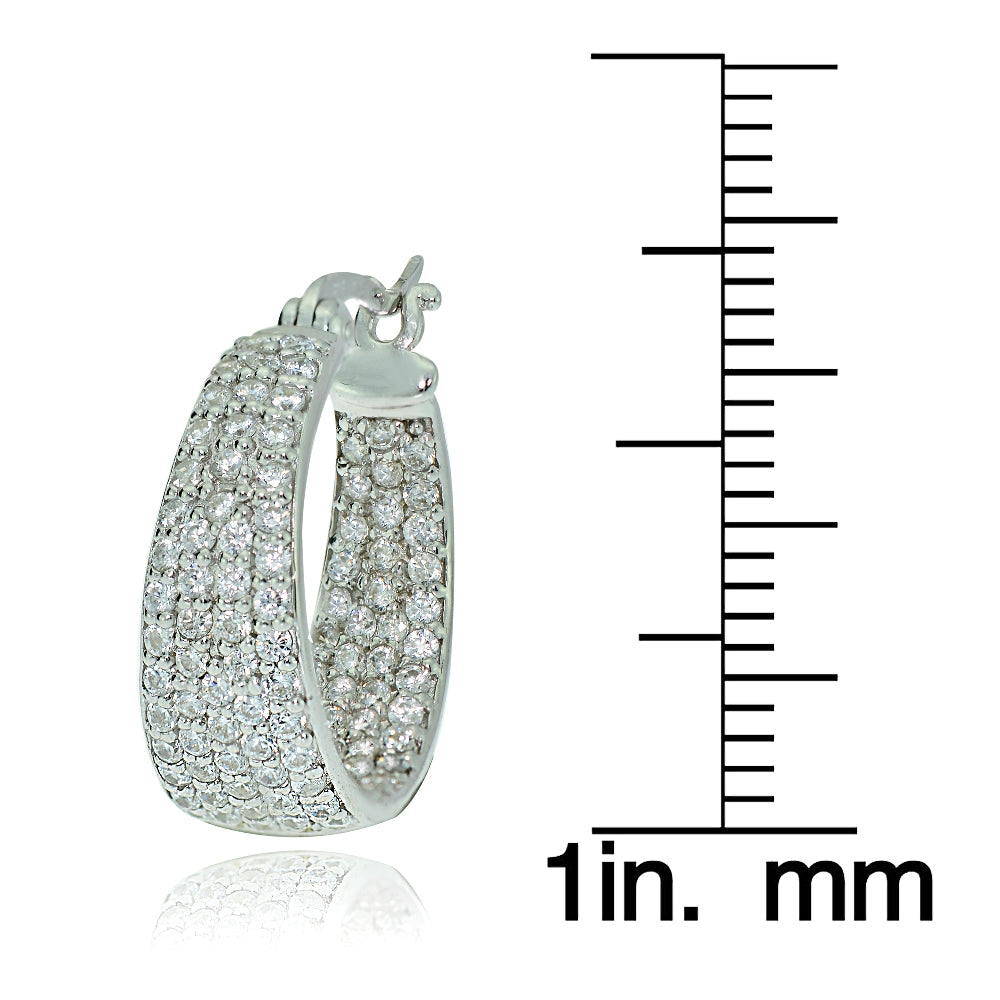 Sterling Silver Cubic Zirconia Inside-Out Fashion Huggie Hoop Earrings-3