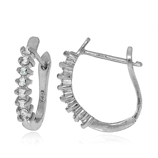 Sterling Silver Cubic Zirconia Huggie Huggie J-Hoop Earrings, 12mm