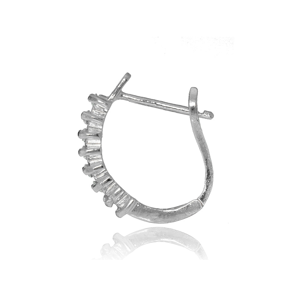 Sterling Silver Cubic Zirconia Huggie Huggie J-Hoop Earrings, 12mm-2