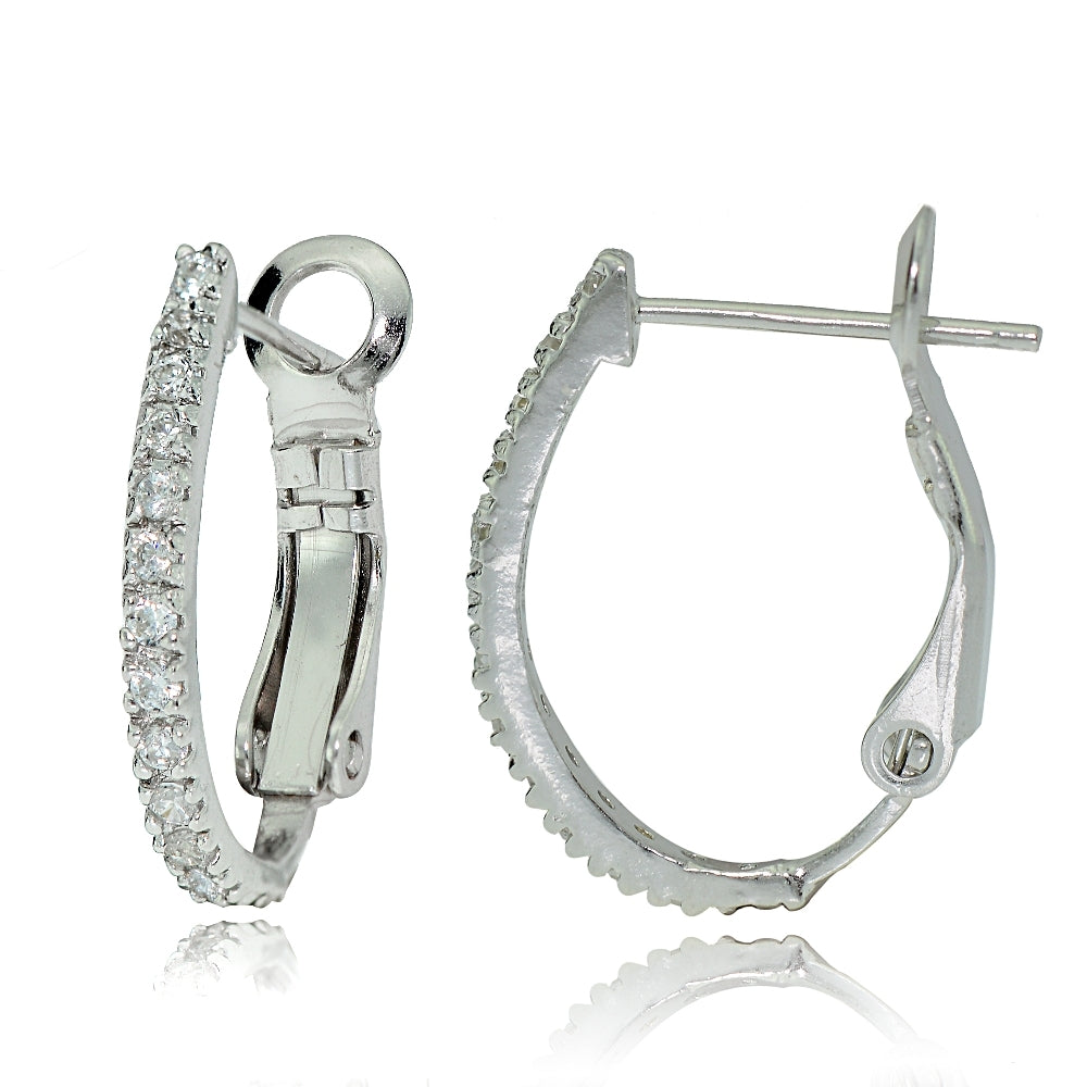 Sterling Silver Cubic Zirconia Oval J-Hoop Earrings, 21mm