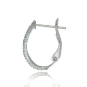 Sterling Silver Cubic Zirconia Oval J-Hoop Earrings, 21mm