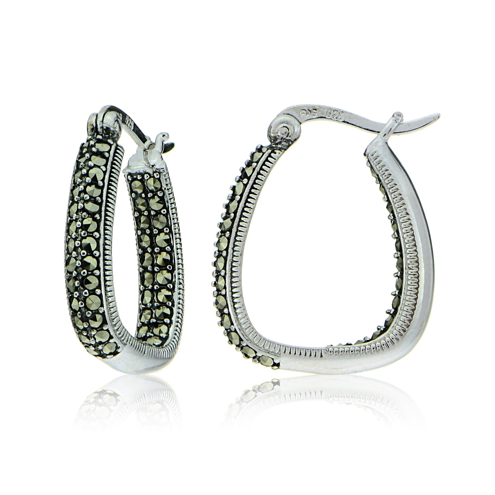Sterling Silver Marcasite Square Hoop Earrings
