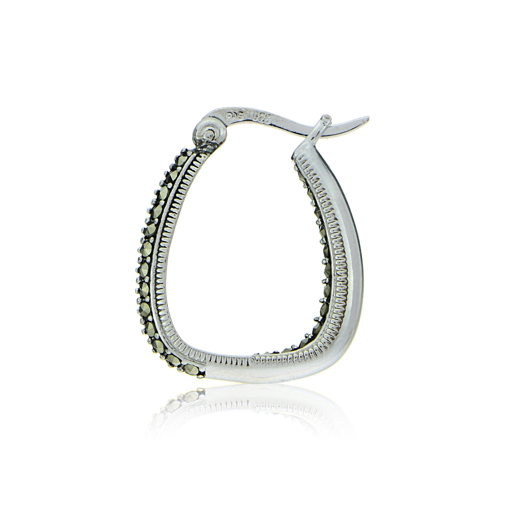 Sterling Silver Marcasite Square Hoop Earrings-3