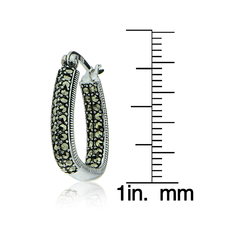 Sterling Silver Marcasite Square Hoop Earrings-4