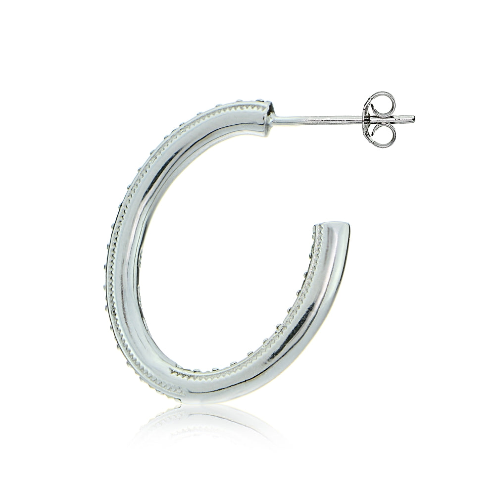 Sterling Silver Marcasite Inside Out Oval Half Hoop Earrings-3