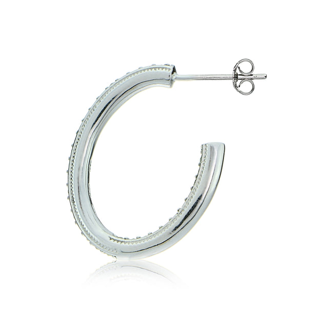 Sterling Silver Marcasite Inside Out Oval Half Hoop Earrings