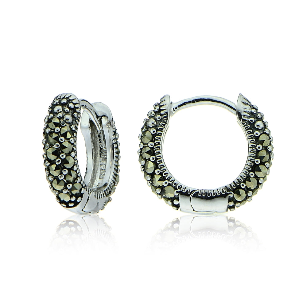 Sterling Silver Marcasite Huggie Hoop Earrings