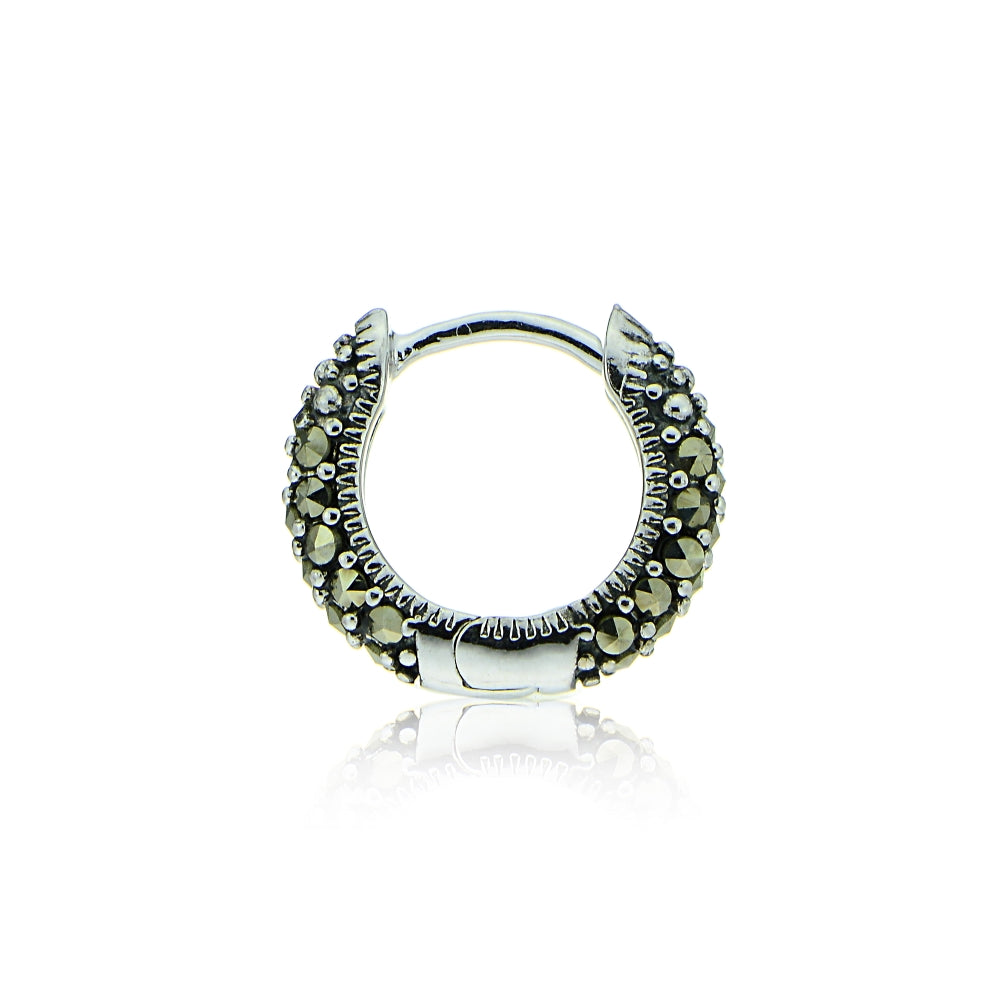 Sterling Silver Marcasite Huggie Hoop Earrings-3