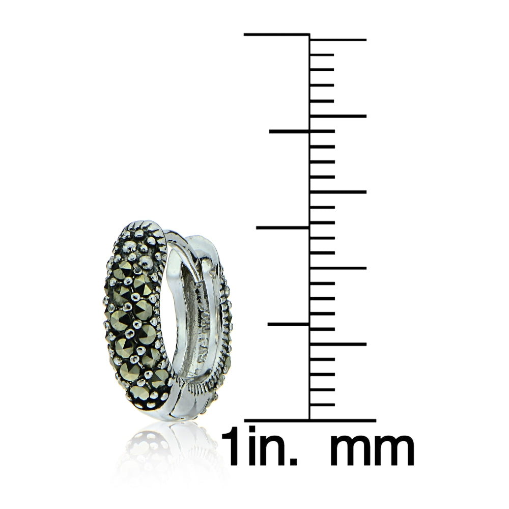Sterling Silver Marcasite Huggie Hoop Earrings-4