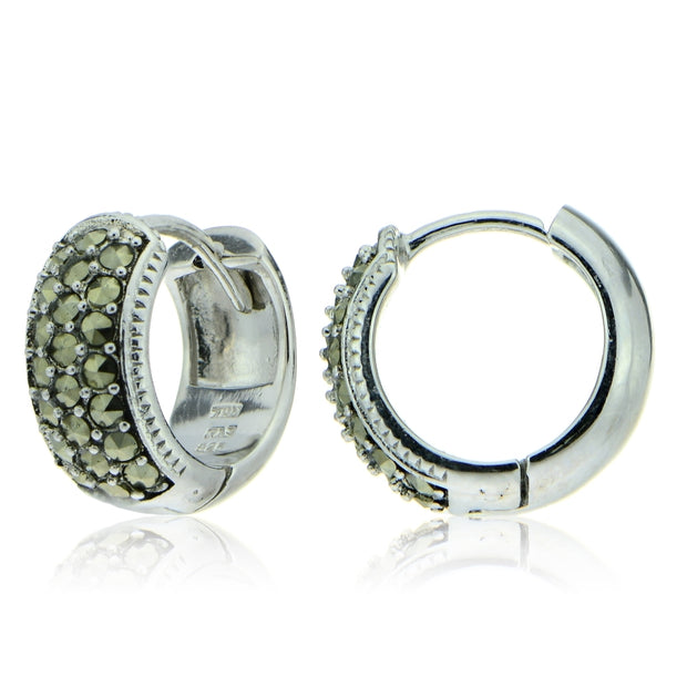 Sterling Silver Marcasite Wide Huggie Hoop Earrings