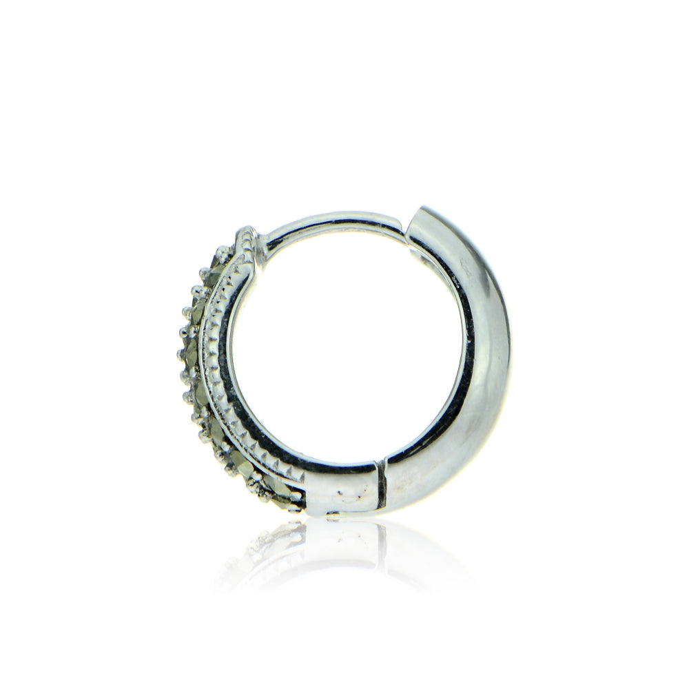 Sterling Silver Marcasite Wide Huggie Hoop Earrings-3