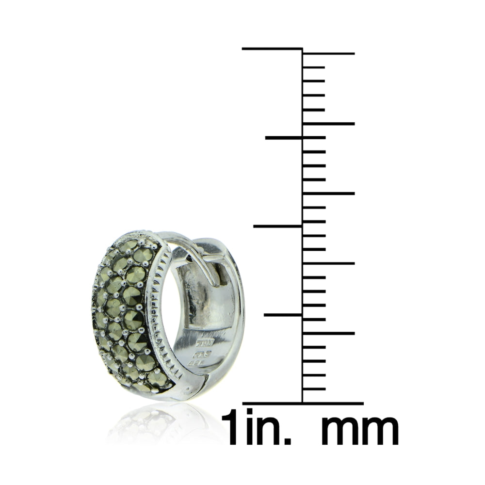 Sterling Silver Marcasite Wide Huggie Hoop Earrings-4
