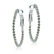 Sterling Silver Marcasite Inside Out Clutchless 35mm Hoop Earrings