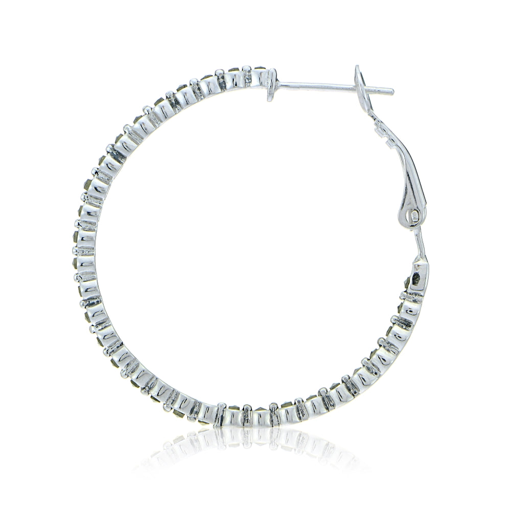 Sterling Silver Marcasite Inside Out Clutchless 35mm Hoop Earrings-3