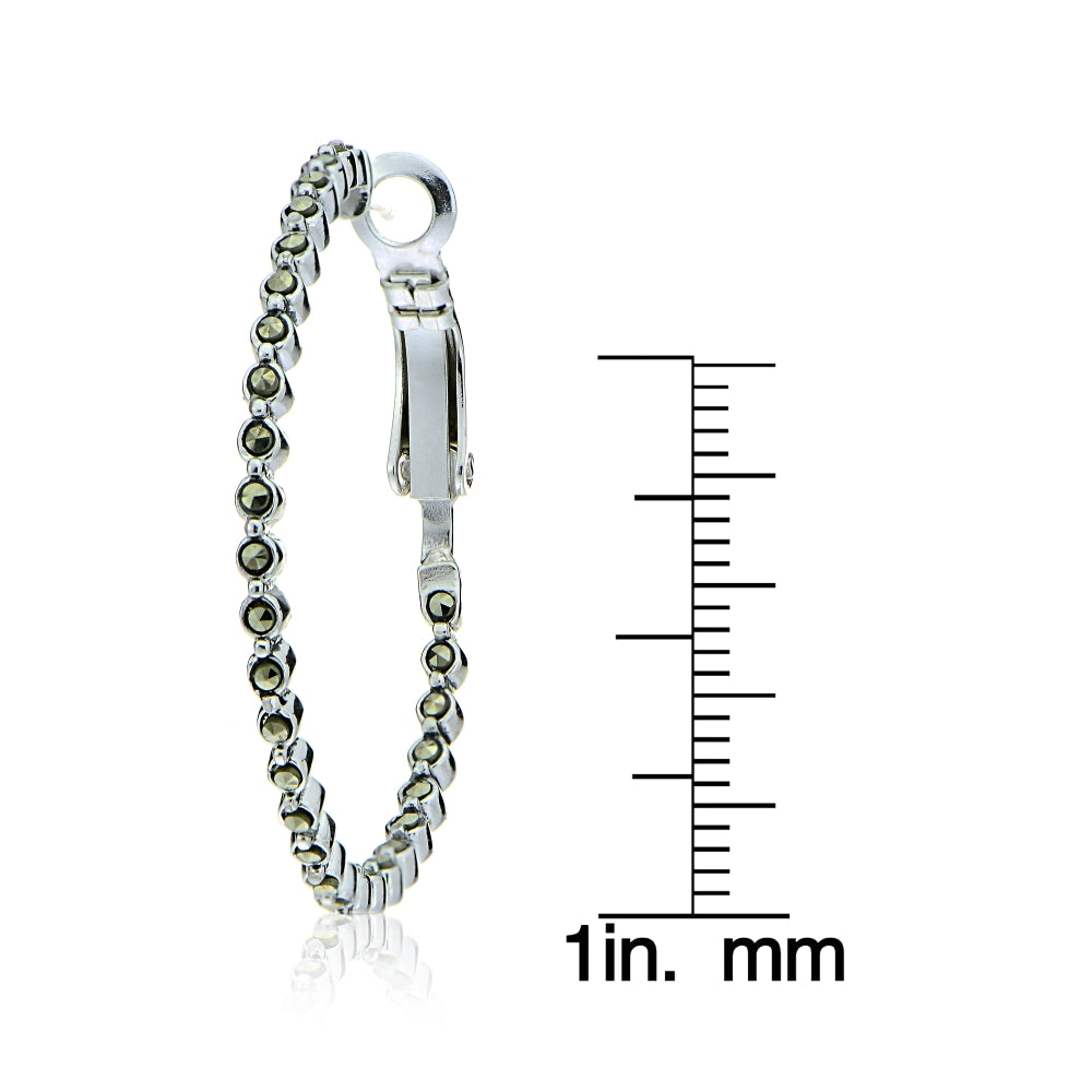 Sterling Silver Marcasite Inside Out Clutchless 35mm Hoop Earrings-4