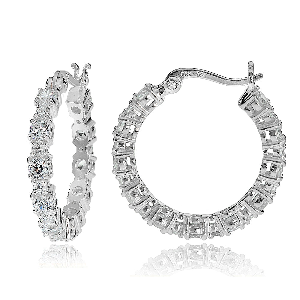 Sterling Silver Round Cubic Zirconia 22mm Hoop Earrings