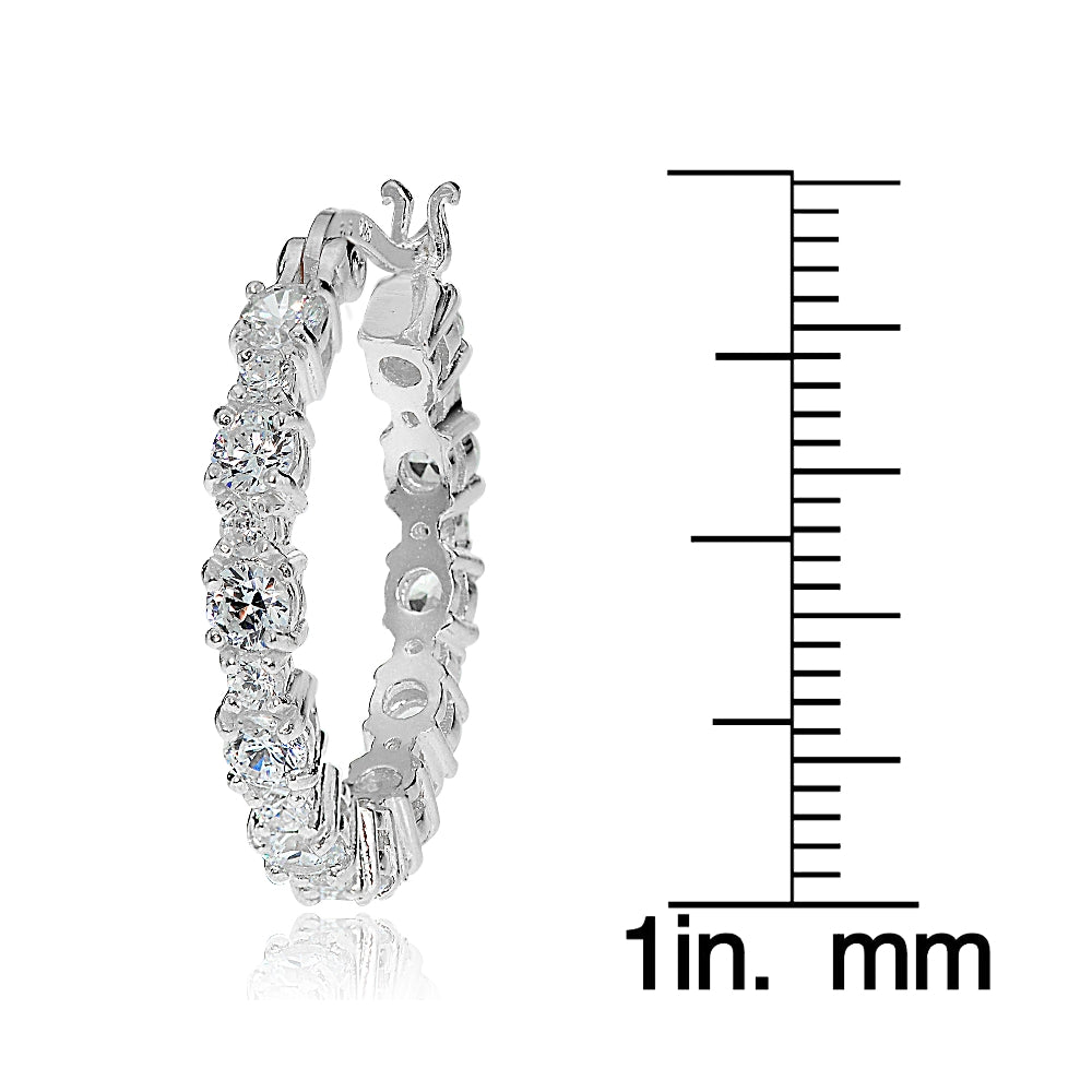 Sterling Silver Round Cubic Zirconia 22mm Hoop Earrings-4