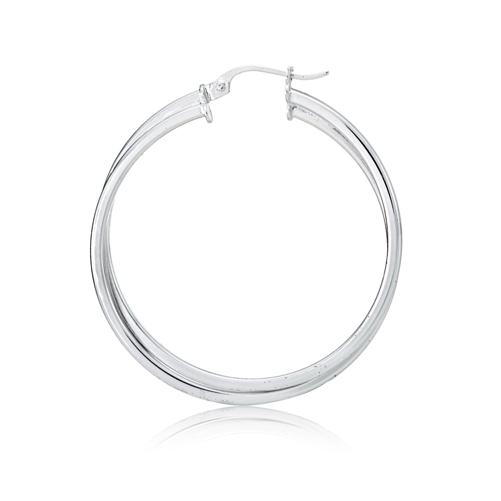 Sterling Silver Square-Tube Double Twisted 47mm Round Hoop Earrings-4