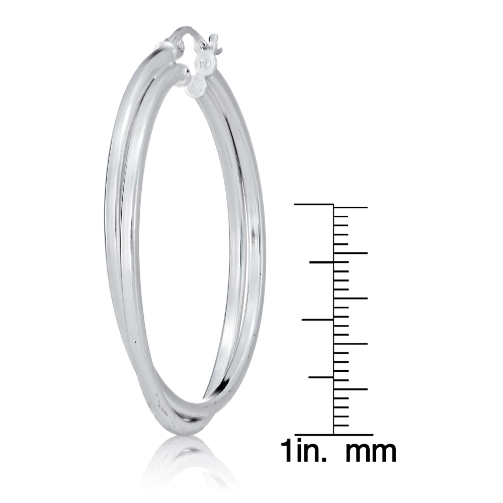 Sterling Silver Square-Tube Double Twisted 47mm Round Hoop Earrings-5