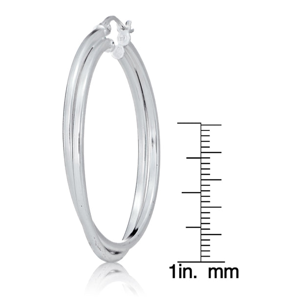 Sterling Silver Square-Tube Double Twisted 47mm Round Hoop Earrings