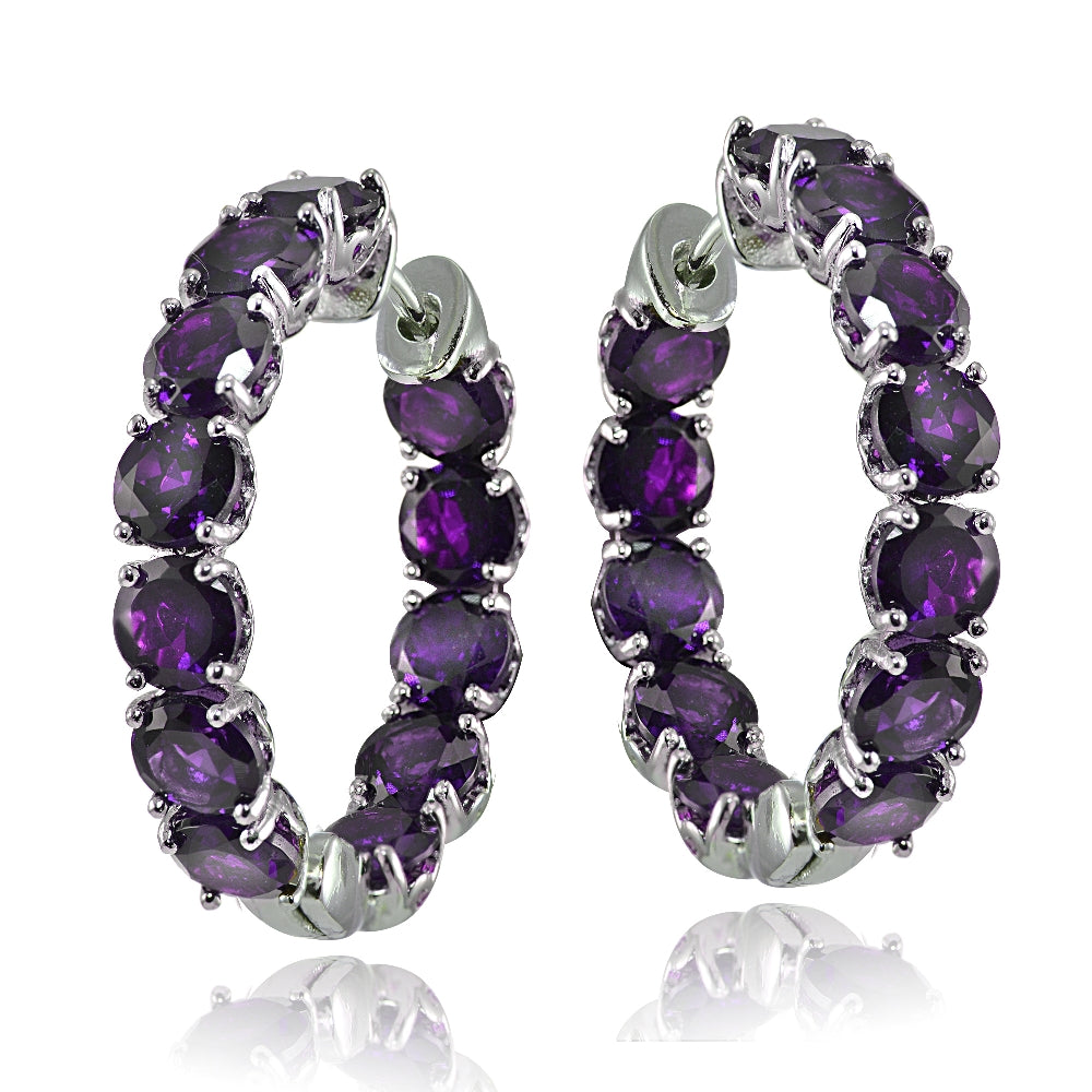 Sterling Silver African Amethyst 5mm Hoop Earrings-2