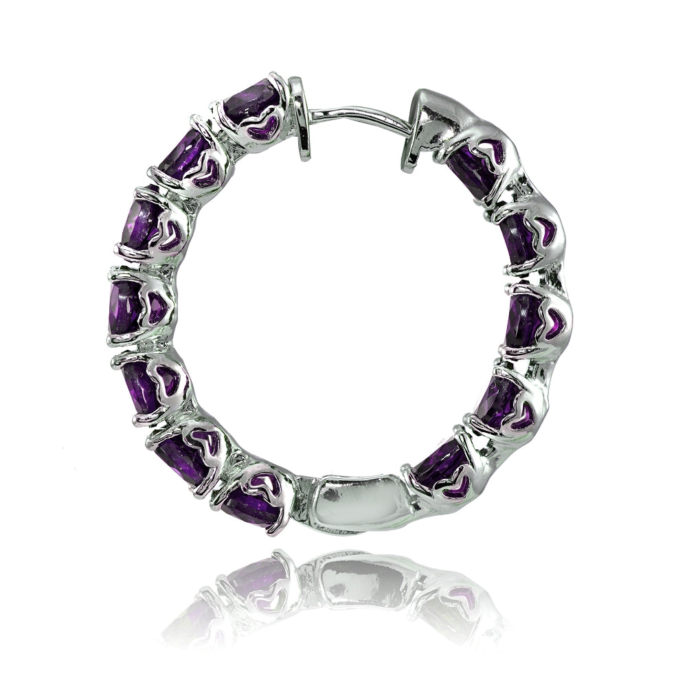 Sterling Silver African Amethyst 5mm Hoop Earrings-3