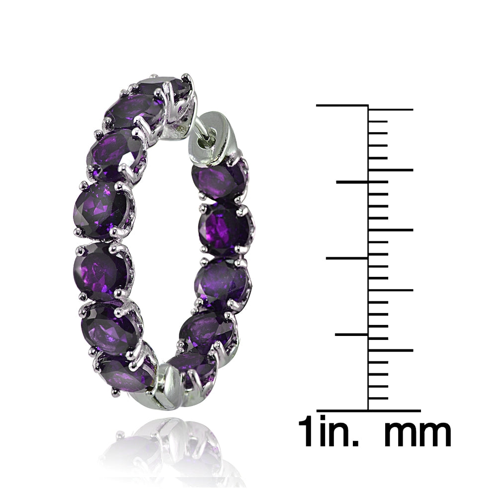 Sterling Silver African Amethyst 5mm Hoop Earrings-4