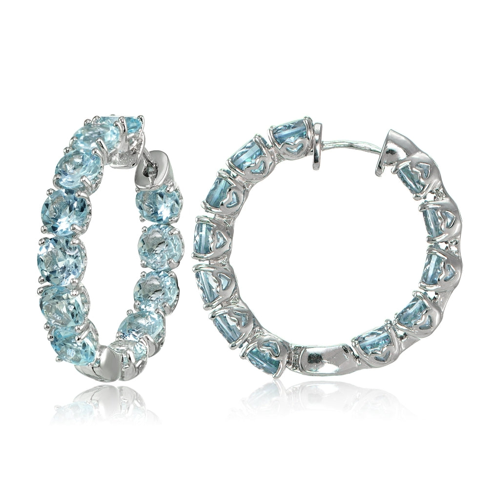 Sterling Silver Blue Topaz 5mm Hoop Earrings