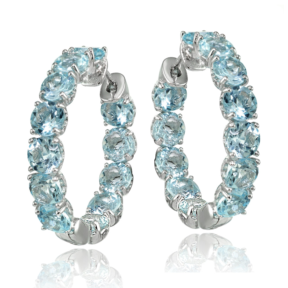 Sterling Silver Blue Topaz 5mm Hoop Earrings-2