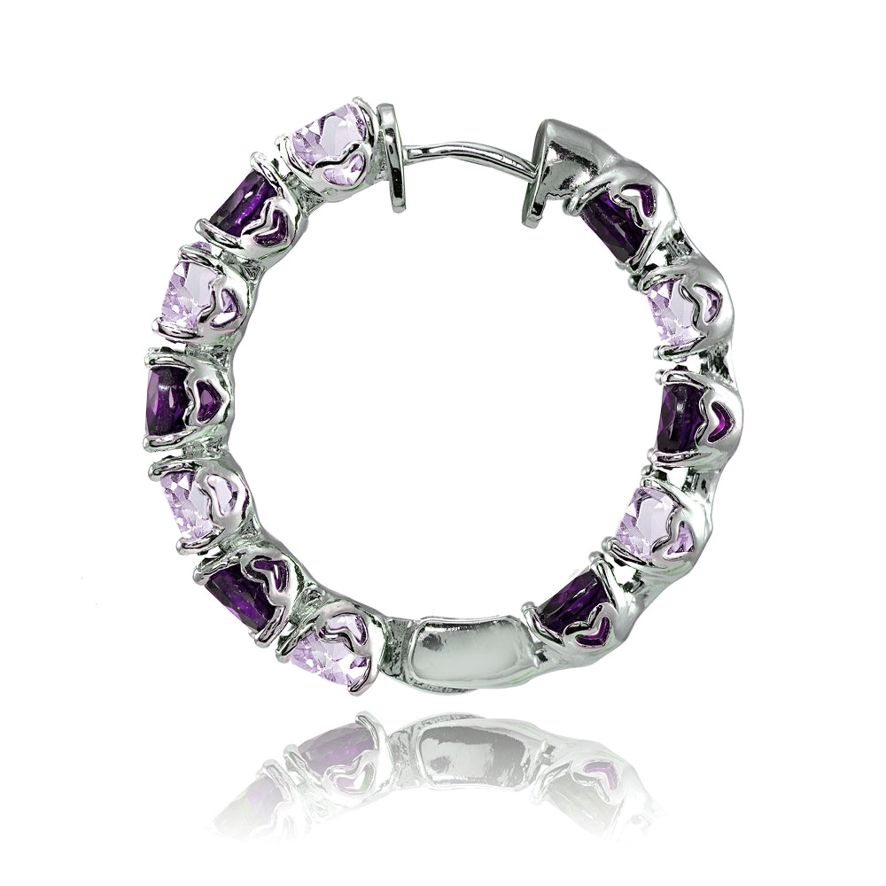 Sterling Silver African Amethyst and Amethyst 5mm Hoop Earrings-3