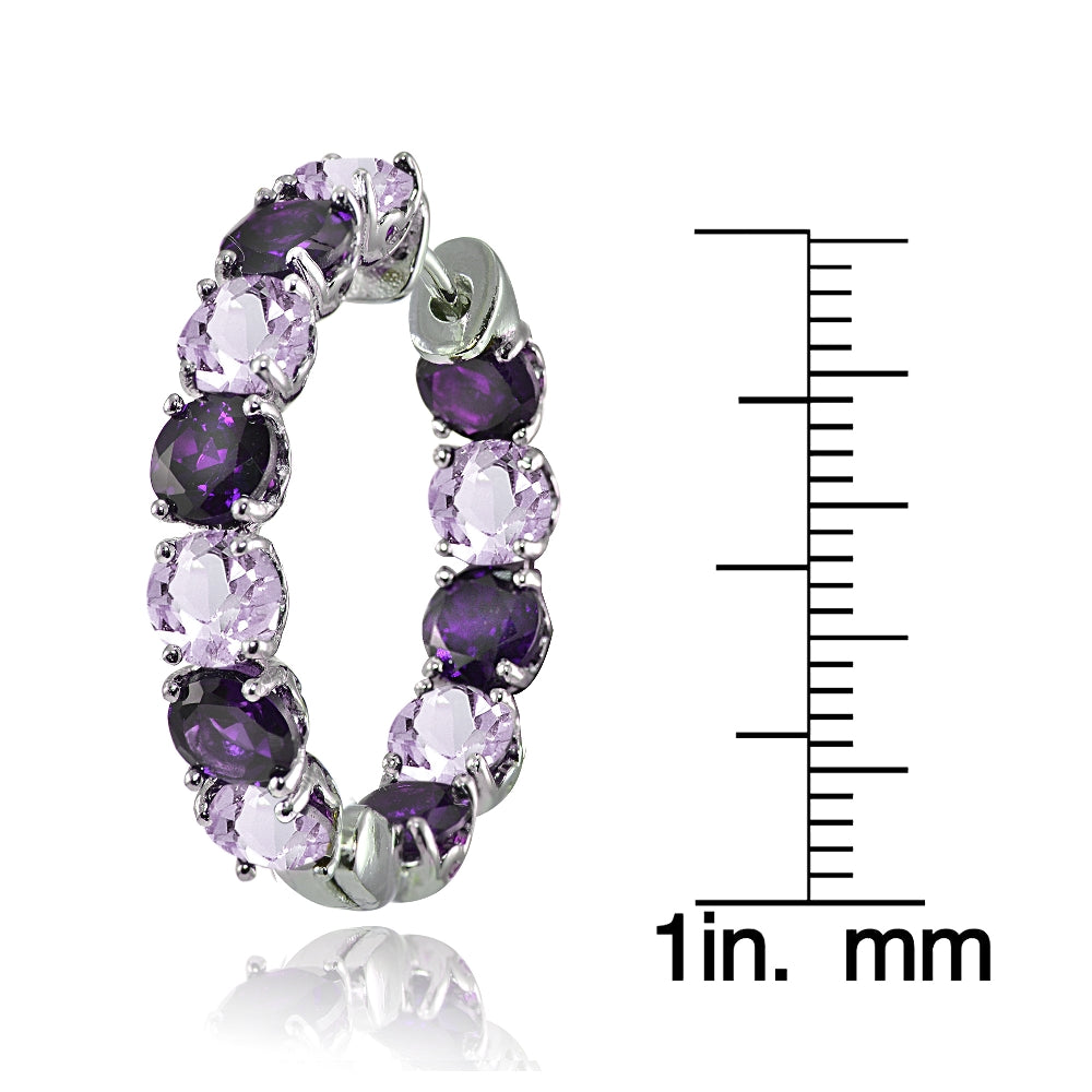 Sterling Silver African Amethyst and Amethyst 5mm Hoop Earrings-4