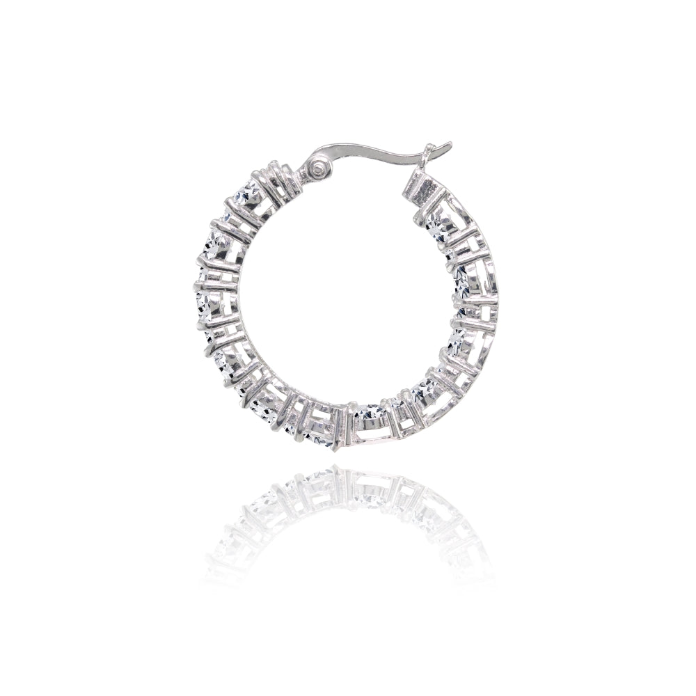 Sterling Silver Cubic Zirconia Inside Out 28mm Round Hoop Earrings-2
