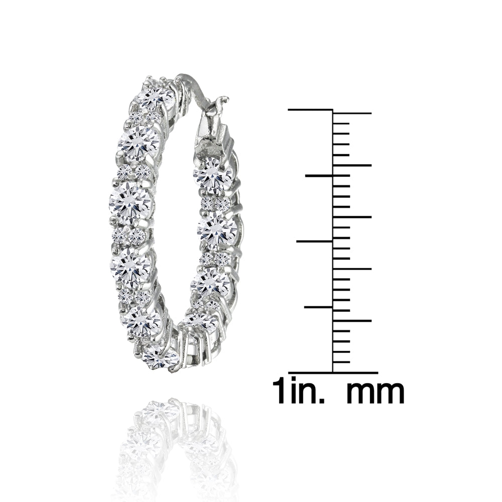Sterling Silver Cubic Zirconia Inside Out 28mm Round Hoop Earrings-3