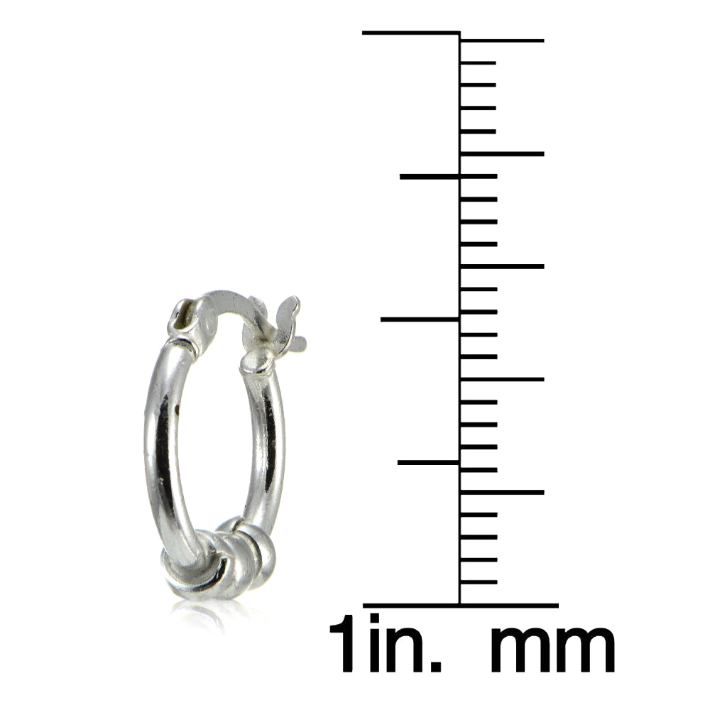 Sterling Silver 14mm Beaded Round Small Hoop Earrings for Girls and Women-3