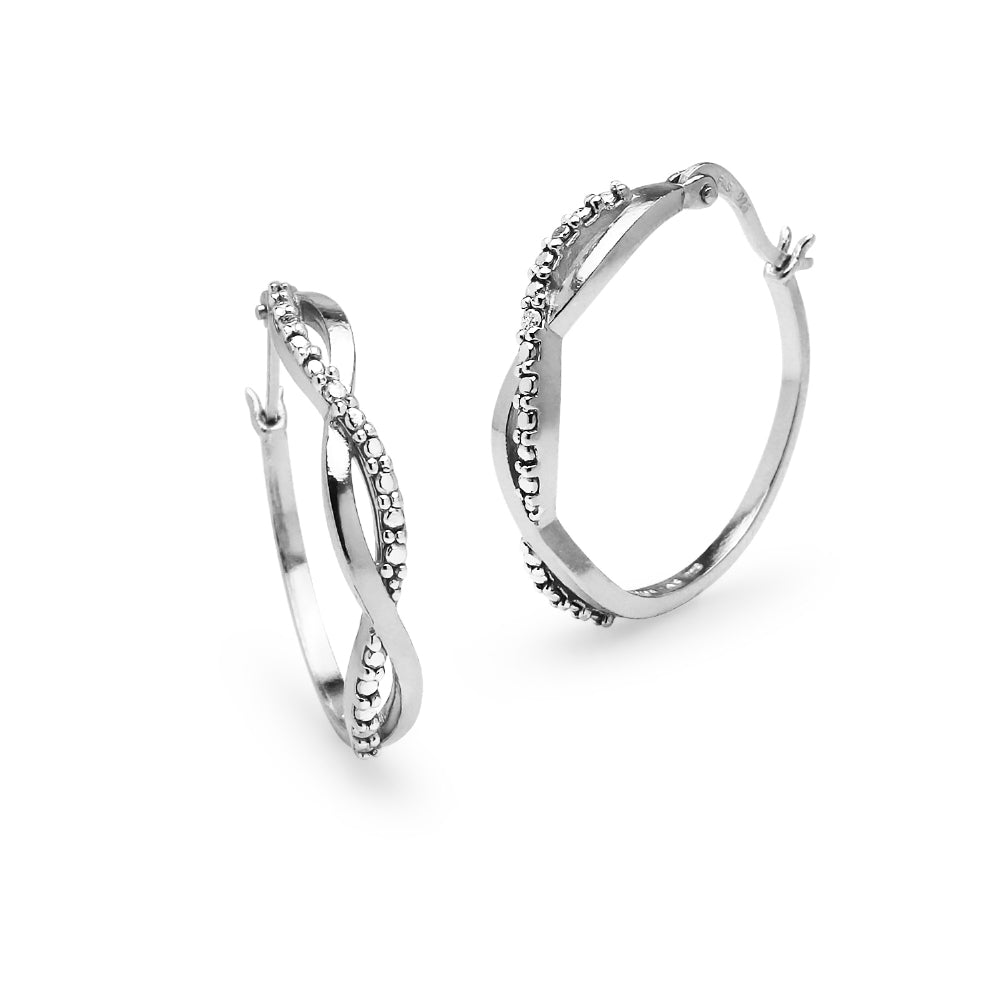 Sterling Silver Round Infinity Diamond Accent Round 25mm Hoop Earrings, JK-I3