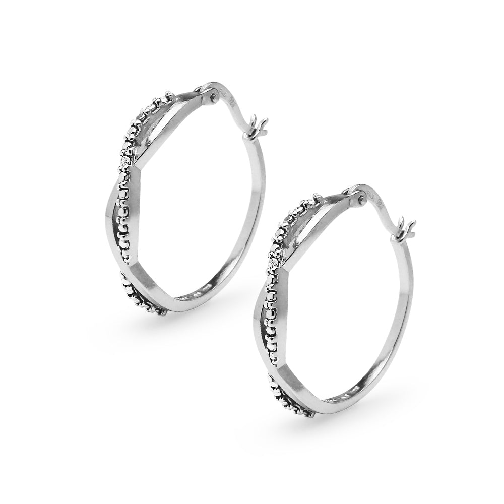 Sterling Silver Round Infinity Diamond Accent Round 25mm Hoop Earrings, JK-I3-2