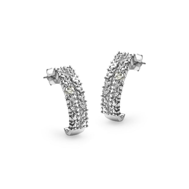 Sterling Silver Pave Diamond Accent Half Hoop Huggie Earrings, JK-I3