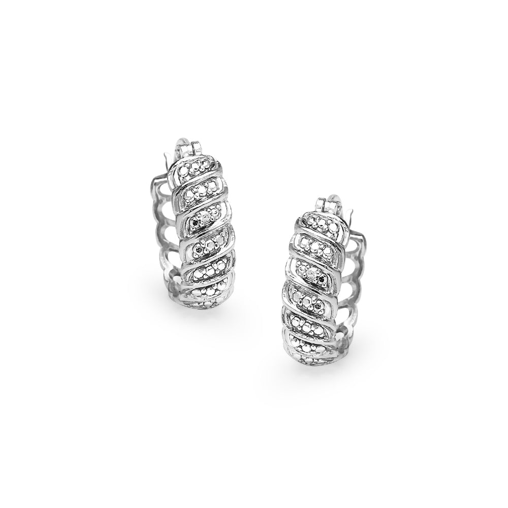Sterling Silver Diamond Accent S Wave Huggie Hoop Earrings, JK-I3-2