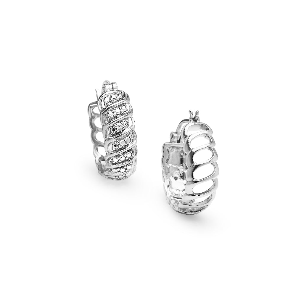 Sterling Silver Diamond Accent S Wave Huggie Hoop Earrings, JK-I3-3