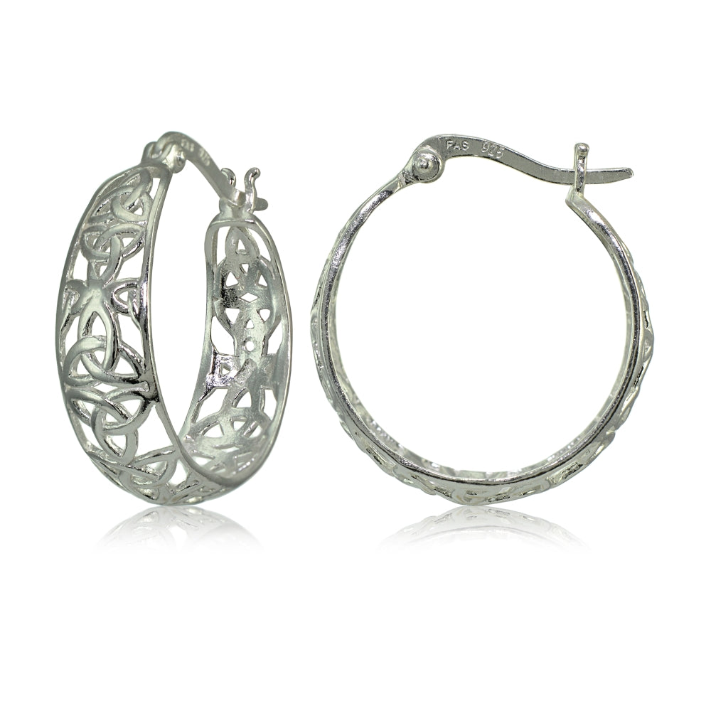 Sterling Silver High Polished Celtic Knot Filigree Hoop Earrings-2