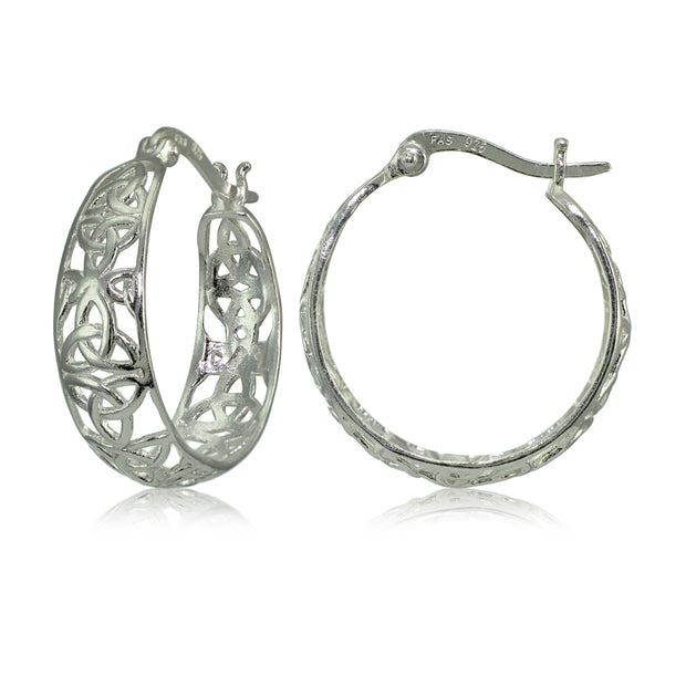 Sterling Silver High Polished Celtic Knot Filigree Hoop Earrings